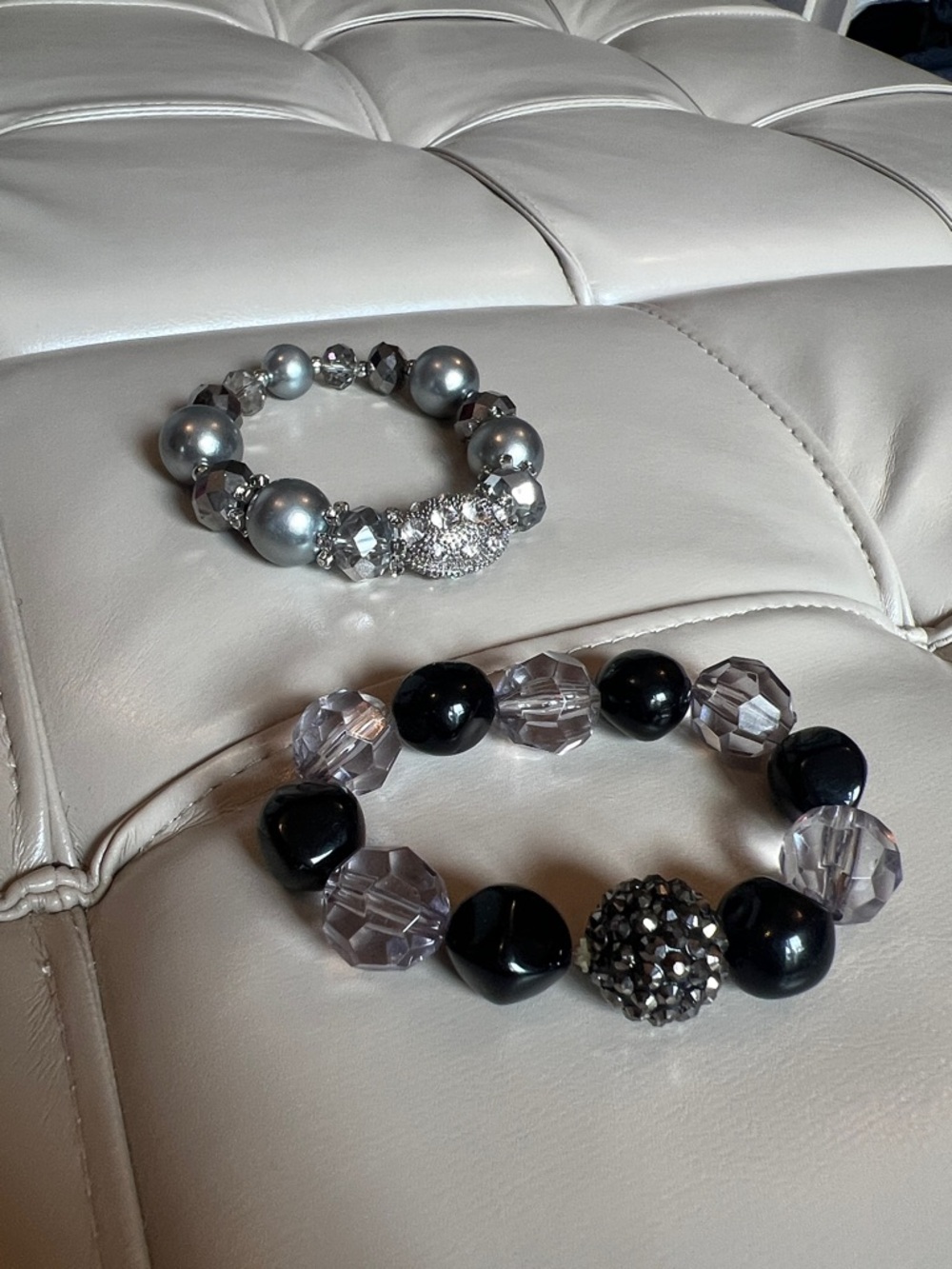 Cache Black and Silver Beaded Stretch Bracelet Set